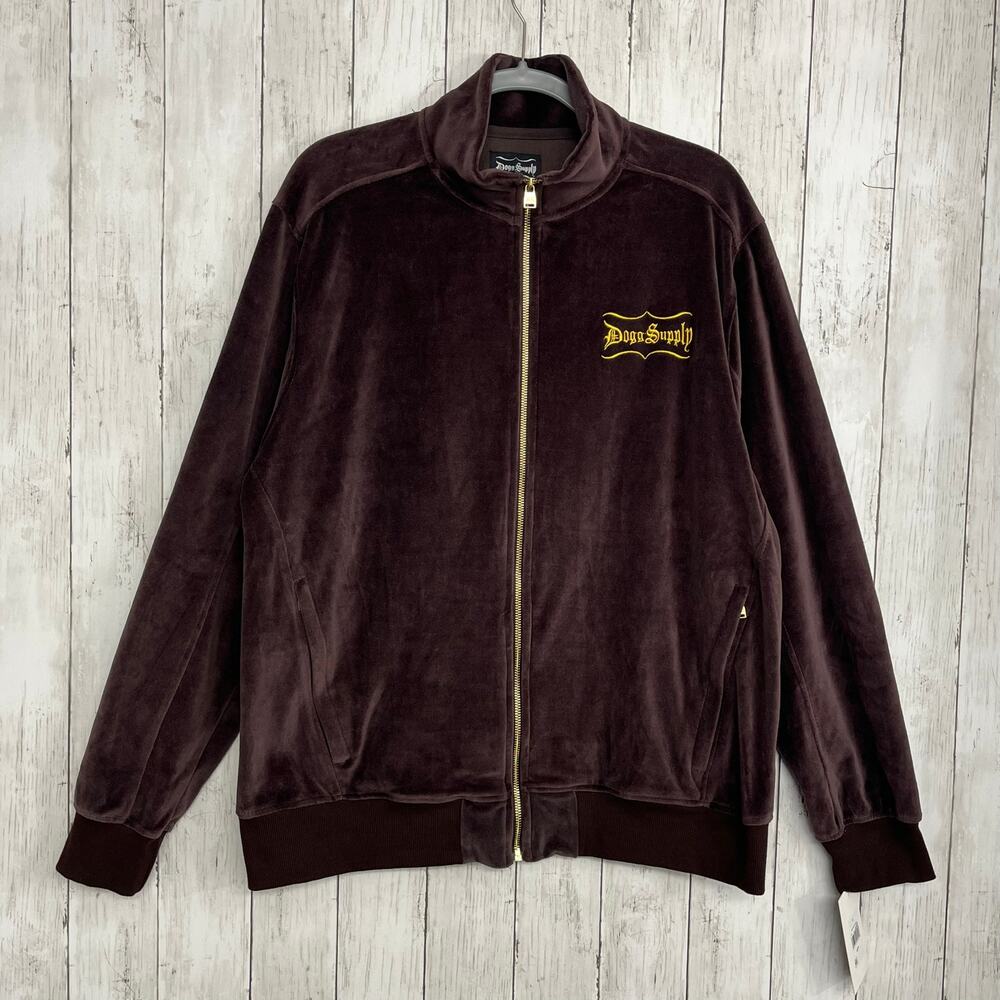 Dogg Supply Snoop Dog Brown Long Sleeve Soft Velour Plush Full Zip Track Jacket